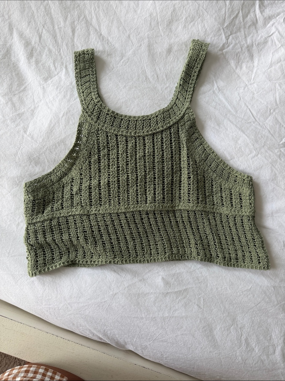 Olive Knit Crochet Cropped Tank Top - Women